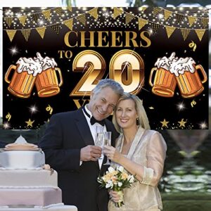 Cheers to 20 Years Backdrop Banner for 20 Year Class Reunion Decorations, 20th Anniversary for Wedding Anniversary, 20th Work Anniversary, 20th Birthday Yard Sign Photo Booth Decor, Reusable, Vicycaty