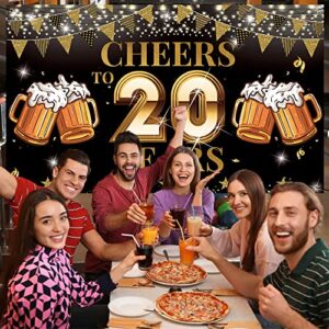 Cheers to 20 Years Backdrop Banner for 20 Year Class Reunion Decorations, 20th Anniversary for Wedding Anniversary, 20th Work Anniversary, 20th Birthday Yard Sign Photo Booth Decor, Reusable, Vicycaty