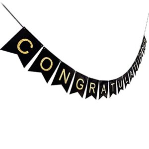 ahaya congratulations congrats banner, 2022 graduation party decoration supplies, retirement or wedding anniversary party decorations, shimmering gold letters & black background, no assembly required