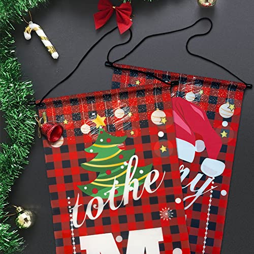 Christmas Porche Banner, NDLT Merry Chritmas Welcome Banner Decorations, Red Buffalo Plaid Xmas Porch Signs Set for Home Decoration, Hanging Decorations for Wall Front Door Outdoor (71"x12")