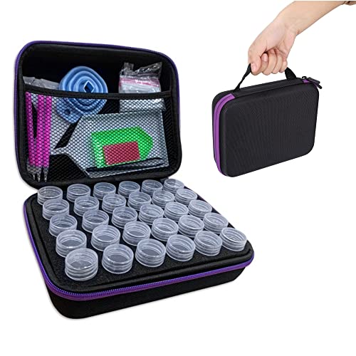 LIZEALUCKY High Capacity Diamond Painting Storage Containers 60 Slots Beads Organizer Box Diamond Painting Accessories Tool for Embroidery DIY Art Craft Shockproof Durable (Purple)