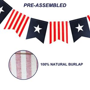 6ft Handmade Patriotic Burlap Banner DecorSea July 4 th Decor Burlap Banner USA Bunting American Flag Banners Garlands for Mantel Fireplace Decorations