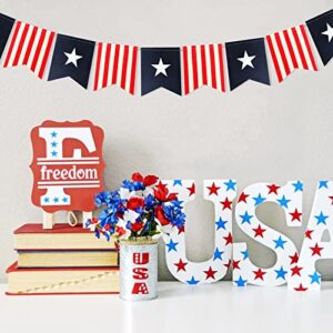 6ft Handmade Patriotic Burlap Banner DecorSea July 4 th Decor Burlap Banner USA Bunting American Flag Banners Garlands for Mantel Fireplace Decorations