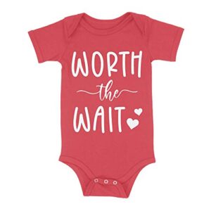 luxxology worth the wait baby infant bodysuit, red 12m