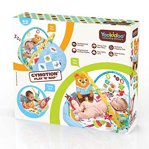 Yookidoo Play 'N’ Nap. 3-in-1 Baby Activity Playmat Gym, Tummy Time Mat, Pillow & Mirror. Foldable Infant Blanket, with Sensory Toys and Newborn Rattle for 0-12 Months.