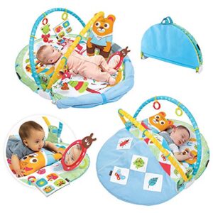 yookidoo play ‘n’ nap. 3-in-1 baby activity playmat gym, tummy time mat, pillow & mirror. foldable infant blanket, with sensory toys and newborn rattle for 0-12 months.