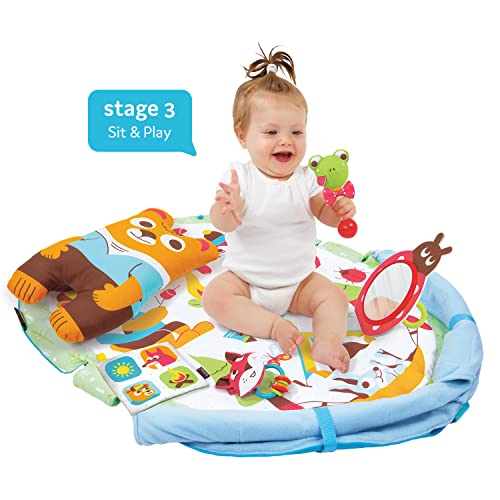 Yookidoo Play 'N’ Nap. 3-in-1 Baby Activity Playmat Gym, Tummy Time Mat, Pillow & Mirror. Foldable Infant Blanket, with Sensory Toys and Newborn Rattle for 0-12 Months.