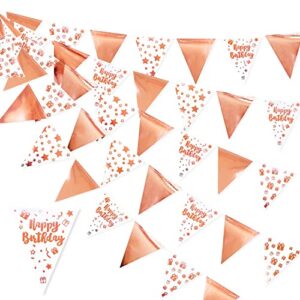40ft rose gold happy birthday decorations happy birthday banner bunting triangle flag pennant garland streamer backdrop for girls women 13th 16th 21st 30th 40th 50th 60th happy birthday party supplies
