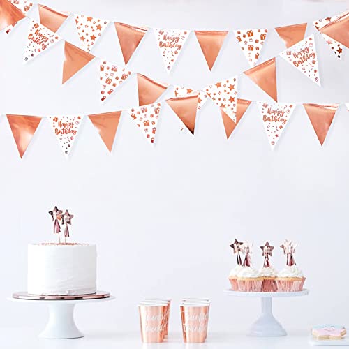 40Ft Rose Gold Happy Birthday Decorations Happy Birthday Banner Bunting Triangle Flag Pennant Garland Streamer Backdrop for Girls Women 13th 16th 21st 30th 40th 50th 60th Happy Birthday Party Supplies