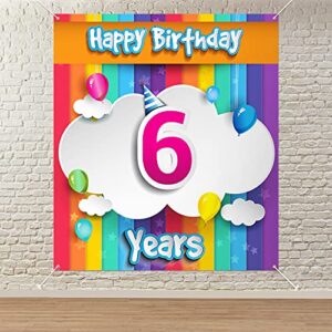 happy 6th birthday backdrop banner decor colorful – rainbow balloons cloud happy 6 years old birthday party theme decorations for girls or boys supplies