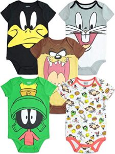 warner bros. looney tunes newborn baby boy girl 5 pack bodysuit (6-9 months)