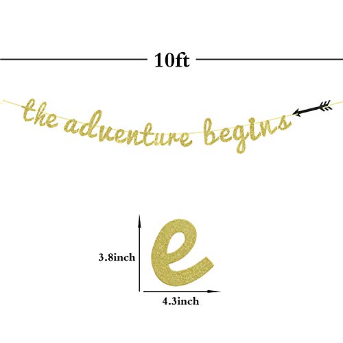 Glitter The Adventure Begins Banner - 2022 Graduation Decor, Retirement Bridal Shower Engagement Party Decoration Supplies Gold