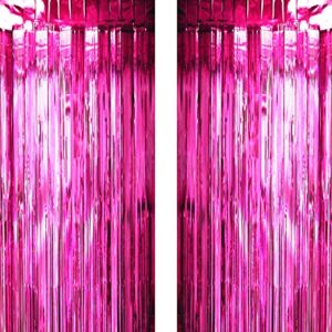 hot pink tinsel foil fringe curtains decorations – bachelorette wedding bridal shower girls baby shower birthday summer party photo backdrops props decorations, 2pc