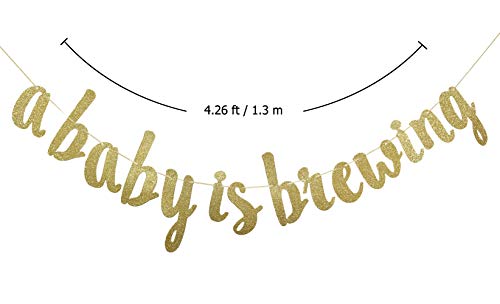 A Baby is Brewing Gold Glitter Banner Sign Garland for Baby Boy, Girl or Gender Reveal Baby Shower Party Decorations Supplies Cursive Bunting Photo Booth Props