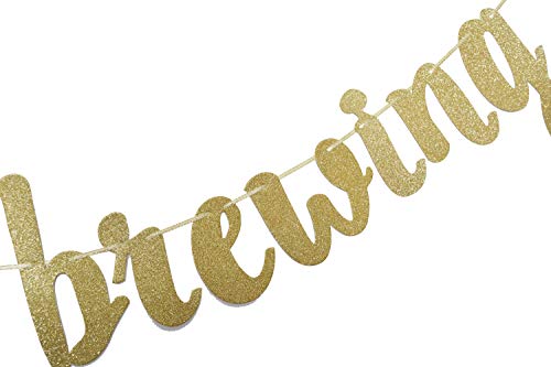 A Baby is Brewing Gold Glitter Banner Sign Garland for Baby Boy, Girl or Gender Reveal Baby Shower Party Decorations Supplies Cursive Bunting Photo Booth Props