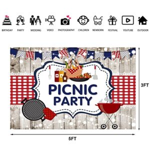 Lofaris Picnic Birthday Party Backdrop Kids BBQ Birthday Brunch Baby Shower Background Summer Bridal Shower Party Decor Cake Table Banner 5x3ft