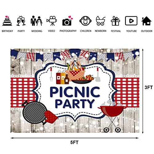 Lofaris Picnic Birthday Party Backdrop Kids BBQ Birthday Brunch Baby Shower Background Summer Bridal Shower Party Decor Cake Table Banner 5x3ft