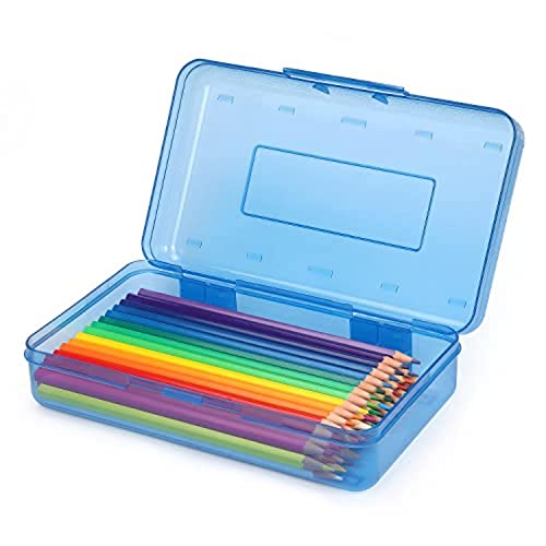 Plastic Pencil Box,1 Pack Plastic Pencil Box Large Capacity Pencil Boxes Clear Boxes with Snap-tight Lid Pencil Box Plastic Case Stickers Crayon Large Lid Stackable Supply Kids