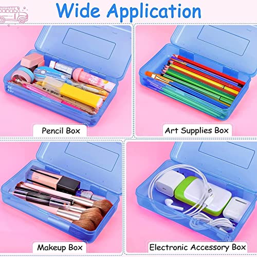 Plastic Pencil Box,1 Pack Plastic Pencil Box Large Capacity Pencil Boxes Clear Boxes with Snap-tight Lid Pencil Box Plastic Case Stickers Crayon Large Lid Stackable Supply Kids