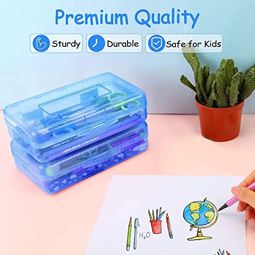 Plastic Pencil Box,1 Pack Plastic Pencil Box Large Capacity Pencil Boxes Clear Boxes with Snap-tight Lid Pencil Box Plastic Case Stickers Crayon Large Lid Stackable Supply Kids