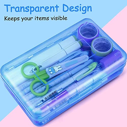 Plastic Pencil Box,1 Pack Plastic Pencil Box Large Capacity Pencil Boxes Clear Boxes with Snap-tight Lid Pencil Box Plastic Case Stickers Crayon Large Lid Stackable Supply Kids