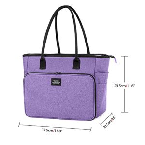 CURMIO Yarn Storage Bag, Knitting Bag for WIP Project, Crochet Hooks, Knitting Needles(up to 14"/35.5cm) and Yarn Skeins, Purple(Bag Only)