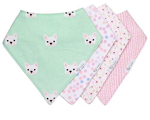 REVERSIBLE & WATERPROOF Cotton Baby Bandana Drool Bibs for Girls with Adjustable Snaps, Pack of 4, Soft Absorbent Cute Modern Premium Bib Set for Teething Drooling (Pink)