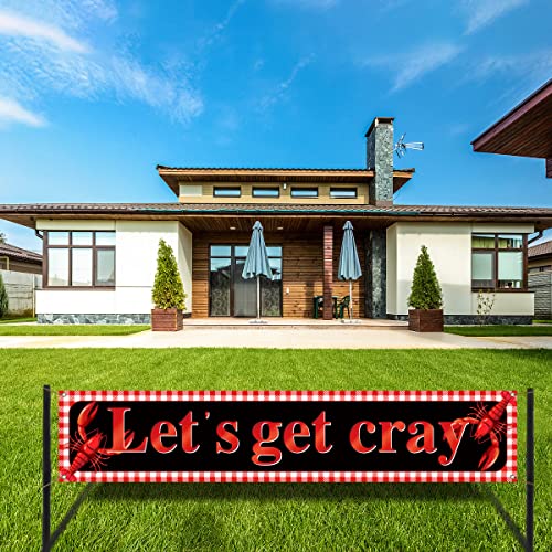 Let's Get Cray Fence Banner Crawfish Boil Themed Birthday Party Lobster Photo Booth Backdrop Yard Outdoor Decoration