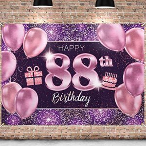pakboom happy 88th birthday banner backdrop – 88 birthday party decorations supplies for women – pink purple gold 4 x 6ft