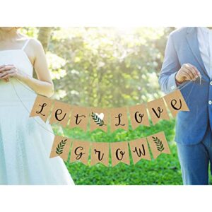 Adurself Let Love Grow Burlap Banner with Flower Pattern for Wedding Baby Shower Succulent Bridal Shower Anniversary Christmas Valentine's Day Party