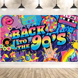 dpkow large fabric 90’s banner, back to the 90’s party decorations, 1990s birthday party photo backdrop decoration, colorful 90s party decoration, 195 x 110cm