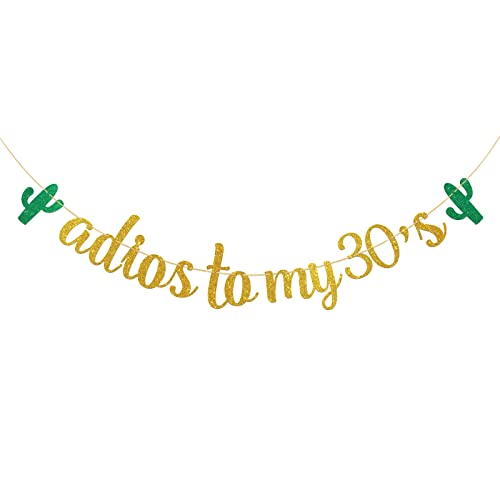 Dalaber Adios to My 30's Banner - Mexican Gold Glitter 39th,40th Birthday Party Decoration for Women, Men - Mexican Fiesta Theme Birthday Party Supplies