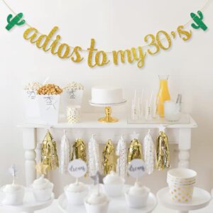 Dalaber Adios to My 30's Banner - Mexican Gold Glitter 39th,40th Birthday Party Decoration for Women, Men - Mexican Fiesta Theme Birthday Party Supplies