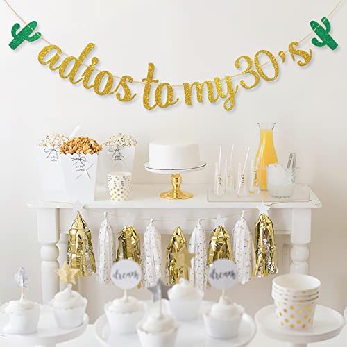 Dalaber Adios to My 30's Banner - Mexican Gold Glitter 39th,40th Birthday Party Decoration for Women, Men - Mexican Fiesta Theme Birthday Party Supplies