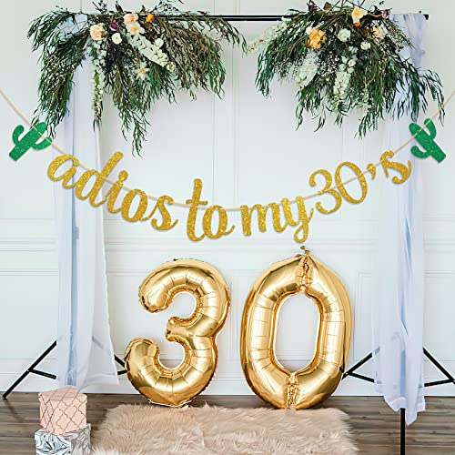 Dalaber Adios to My 30's Banner - Mexican Gold Glitter 39th,40th Birthday Party Decoration for Women, Men - Mexican Fiesta Theme Birthday Party Supplies