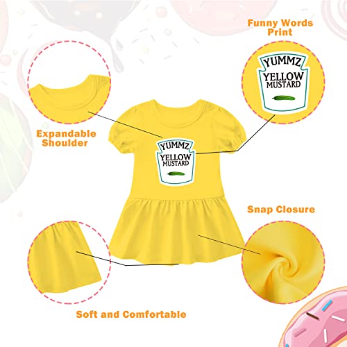 YSCULBUTOL Baby Twins Bodysuit Ketchup Mustard Newborn Girl Matching Outfits Sister Dresses Infant Romper With Headband Set(red yellow 12m)