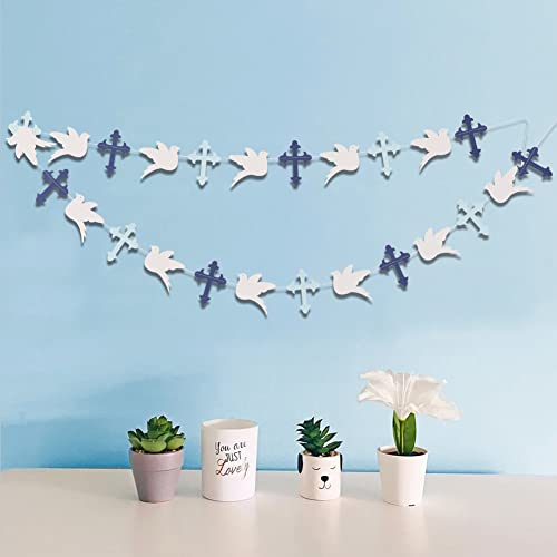 LINGANA First Communion Baptism Decorations - Dove and Cross Garland, God Bless Banner, God Bless Decorations, First God Bless Decor, Confirmation Decorations, Photo Props Crosses,1st Communion Party, Boy or Girl Baptism Decor