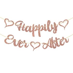 webenison happily ever after banner, bachelorette party supplies, wedding / engagement / wedding / just married party decorations, rose gold glitter