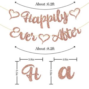 WeBenison Happily Ever After Banner, Bachelorette Party Supplies, Wedding / Engagement / Wedding / Just Married Party Decorations, Rose Gold Glitter