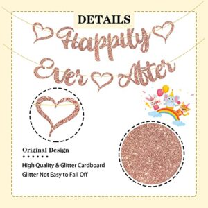 WeBenison Happily Ever After Banner, Bachelorette Party Supplies, Wedding / Engagement / Wedding / Just Married Party Decorations, Rose Gold Glitter