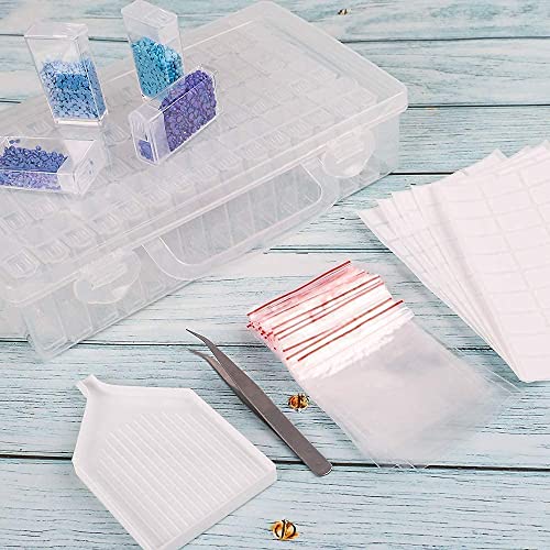 SGHUO 6 Pack 28 Grids Diamond Painting Boxes and 64 Slots 5D Diamond Painting Storage Containers with 600pcs Label Stickers for DIY Art Craft, Sewing, Nail Diamonds