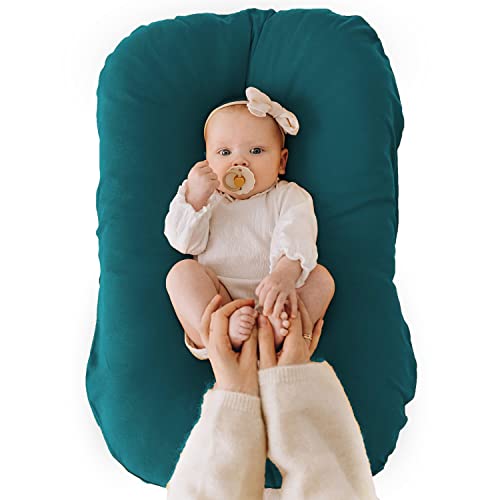 Max&So Baby Lounger Cover for Newborn - Infant Lounger Pillow Cover with Removable, Snug-Fitting Design - Ultra-Soft Cotton Cover for Newborn Lounger Pillow - Baby Nest Cover - Jade - Cover Only