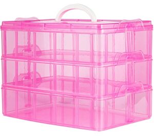 visen 3-tier stackable storage container with 30 compartments, storage box with buckle, non-toxic plastic container box for dolls,arts and crafts, fuse beads, washi tapes, jewelry, toys
