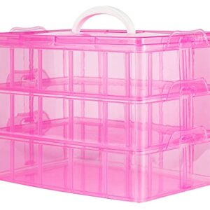 Visen 3-Tier Stackable Storage Container with 30 Compartments, Storage Box with Buckle, Non-Toxic Plastic Container Box for Dolls,Arts and Crafts, Fuse Beads, Washi Tapes, Jewelry, Toys