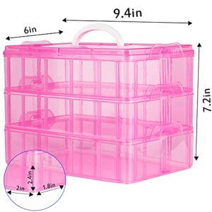 Visen 3-Tier Stackable Storage Container with 30 Compartments, Storage Box with Buckle, Non-Toxic Plastic Container Box for Dolls,Arts and Crafts, Fuse Beads, Washi Tapes, Jewelry, Toys