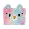pen+gear 3-ring soft plush kitty binder pencil pouch in pastel rainbow with zip compartment