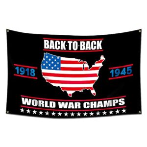 furlista back to back world war champs flag with american flag tapestry -3x5ft/vibrat color/hd printing/ 150d polyster banner for man cave room