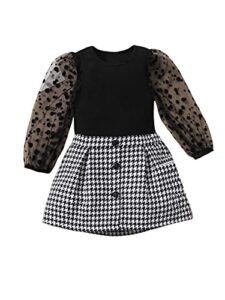 wdirara toddler girl’s 2 piece outfits polka dots mesh top and houndstooth print skirt set black and white 6-9m
