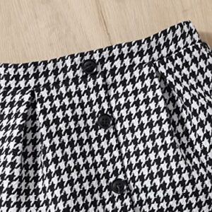 WDIRARA Toddler Girl's 2 Piece Outfits Polka Dots Mesh Top and Houndstooth Print Skirt Set Black and White 6-9M