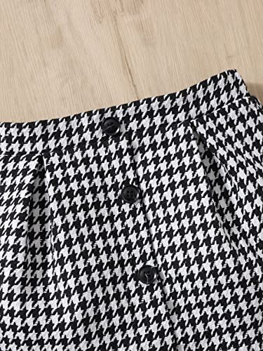 WDIRARA Toddler Girl's 2 Piece Outfits Polka Dots Mesh Top and Houndstooth Print Skirt Set Black and White 6-9M